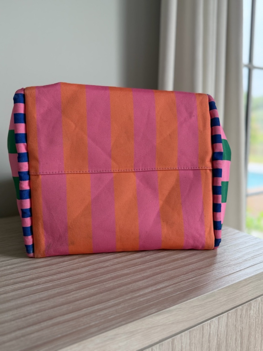 Shiraleah Striped Tote Bag Pink Orange Rope Handle Beach Travel Carryall - Picture 8 of 8